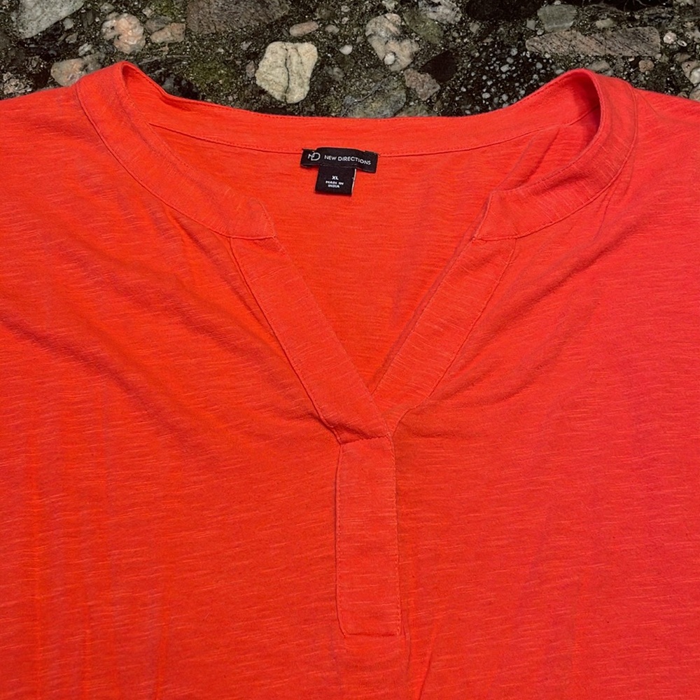 New Directions Women XL Coral Long Sleeve V-Neck Top Cotton Rayon Casual Knit - Picture 3 of 7